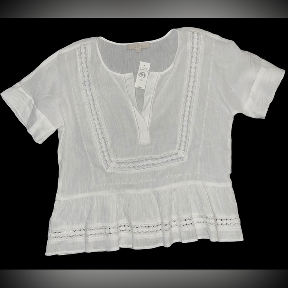 Ann Taylor LOFT, Woman white top blouse size XS short sleeve #1 - Picture 1 of 4